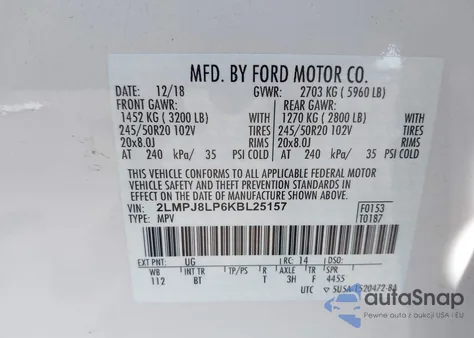 2019 Lincoln Nautilus Reserve из США, поврежденный, VIN 2LMPJ8LP6KBL25157